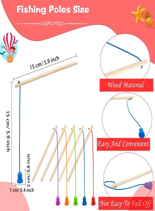 Feradny 40 Pcs Magnetic Fishing Rod Wooden Magnetic Fishing Poles Mini Fishing Pole Toys for Preschool Girl Boy Pool Activity Accessory (Color Set 2) - Image 2